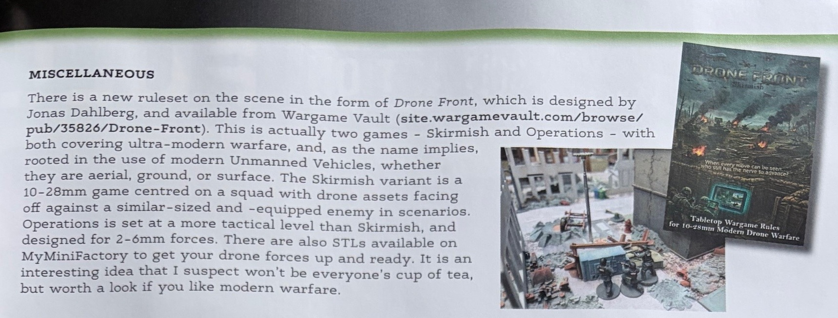 The Drone Front mention in the Miscellaneous news page of Wargames Illustrated issue 467
